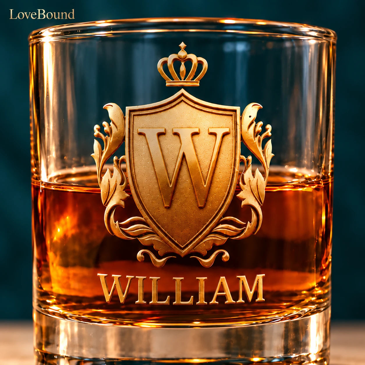 Whiskyglas 300 ml mit goldenem 3D-Wappen – LoveBound Galerieansicht 2