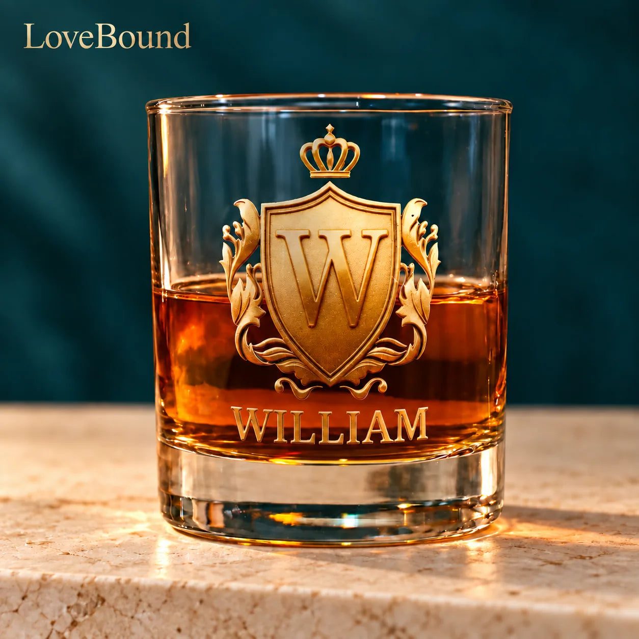 Whiskyglas 300 ml mit goldenem 3D-Wappen – LoveBound Galerieansicht 4