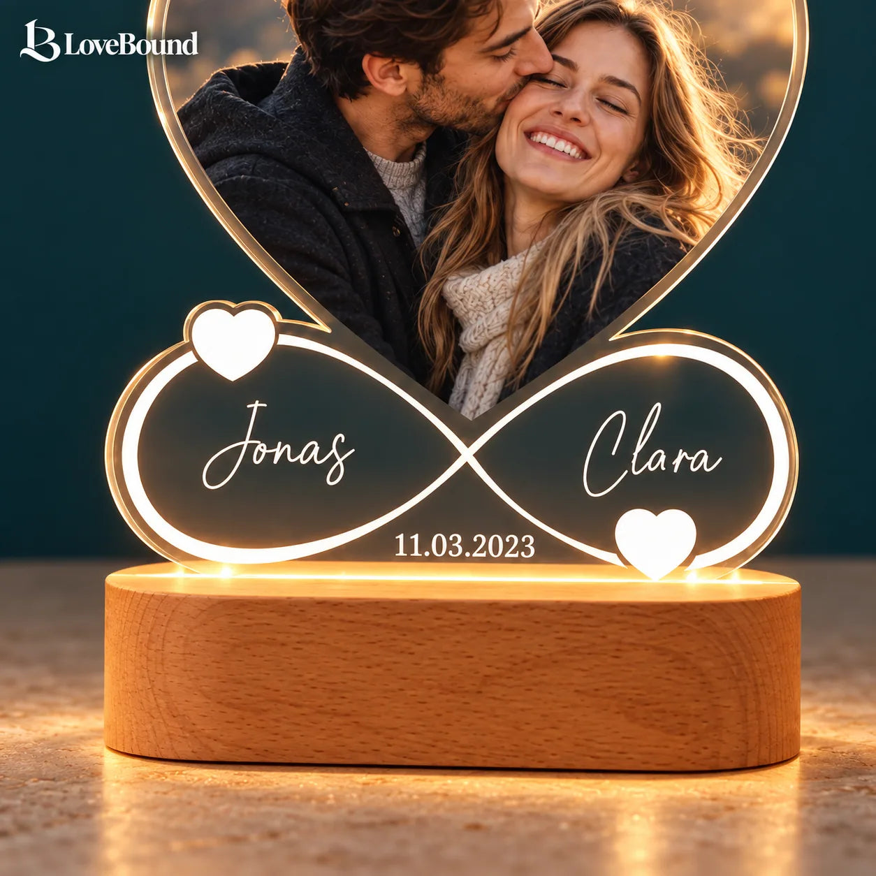 Acryl-LED-Licht mit eurem Paarfoto – LoveBound Galerieansicht 3