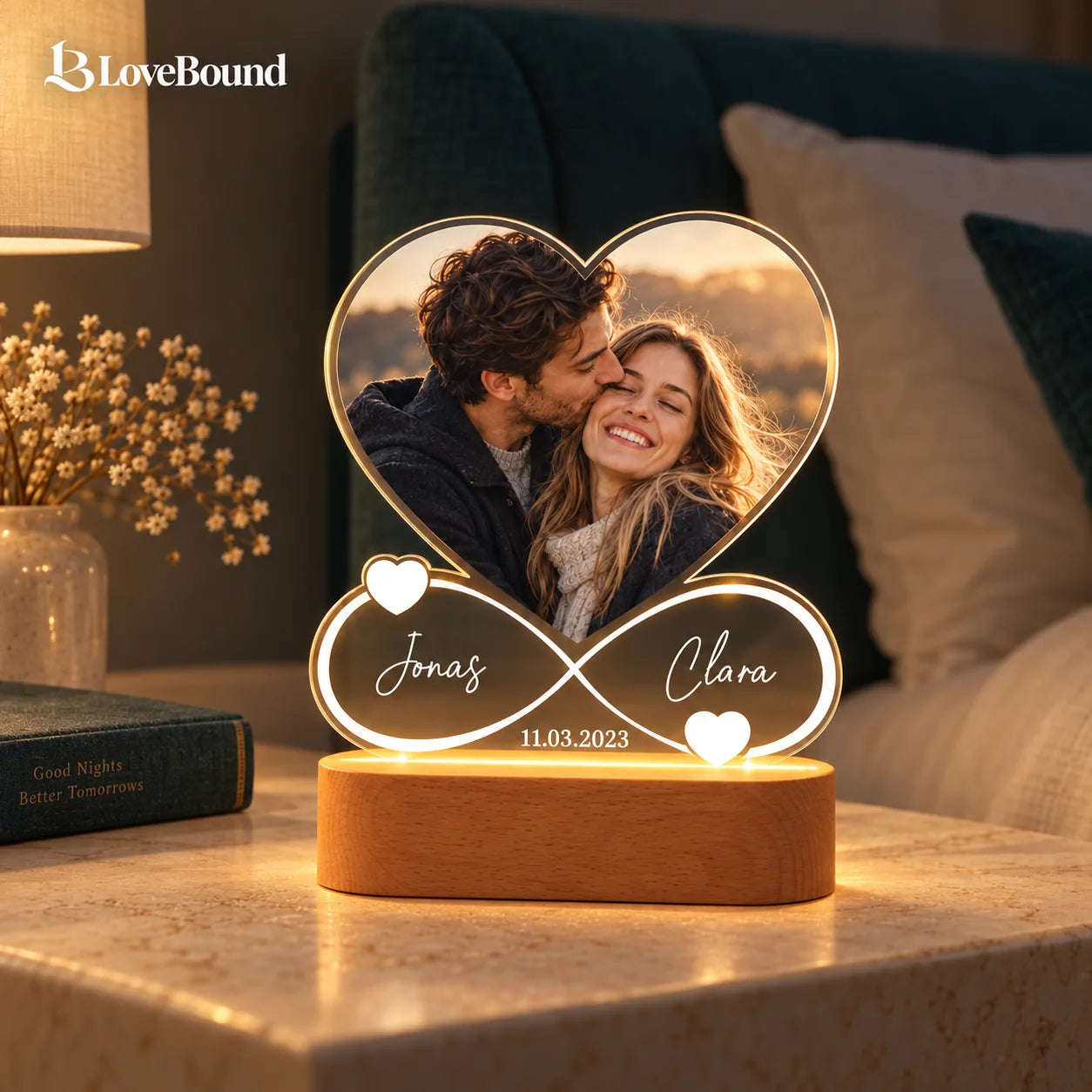 Acryl-LED-Licht mit eurem Paarfoto – LoveBound Galerieansicht 2