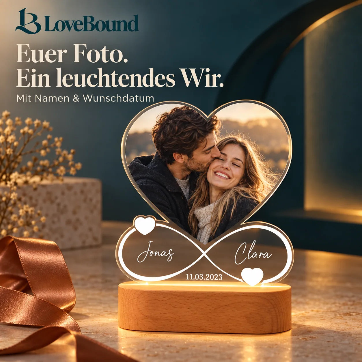 Acryl-LED-Licht mit eurem Paarfoto – LoveBound Galerieansicht 1