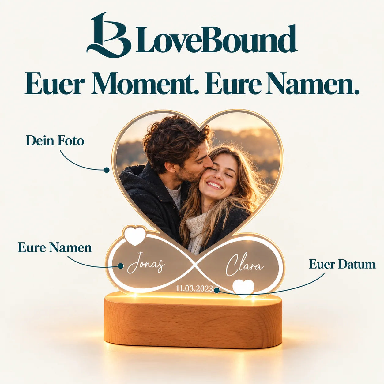 Acryl-LED-Licht mit eurem Paarfoto – LoveBound Galerieansicht 4