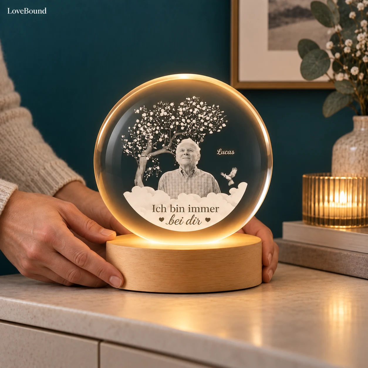 Kristallkugel-Nachtlicht mit Foto – LoveBound Galerieansicht 4