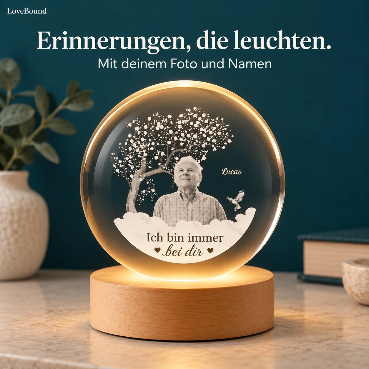 Kristallkugel-Nachtlicht mit Foto – LoveBound Galerieansicht 1