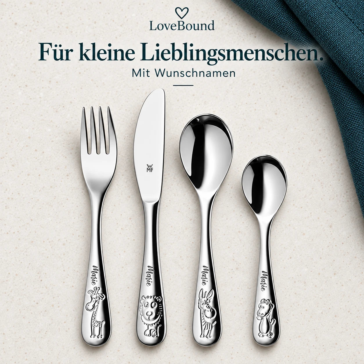 Kinderbesteck mit Namensgravur, 4-teilig – LoveBound Galerieansicht 1