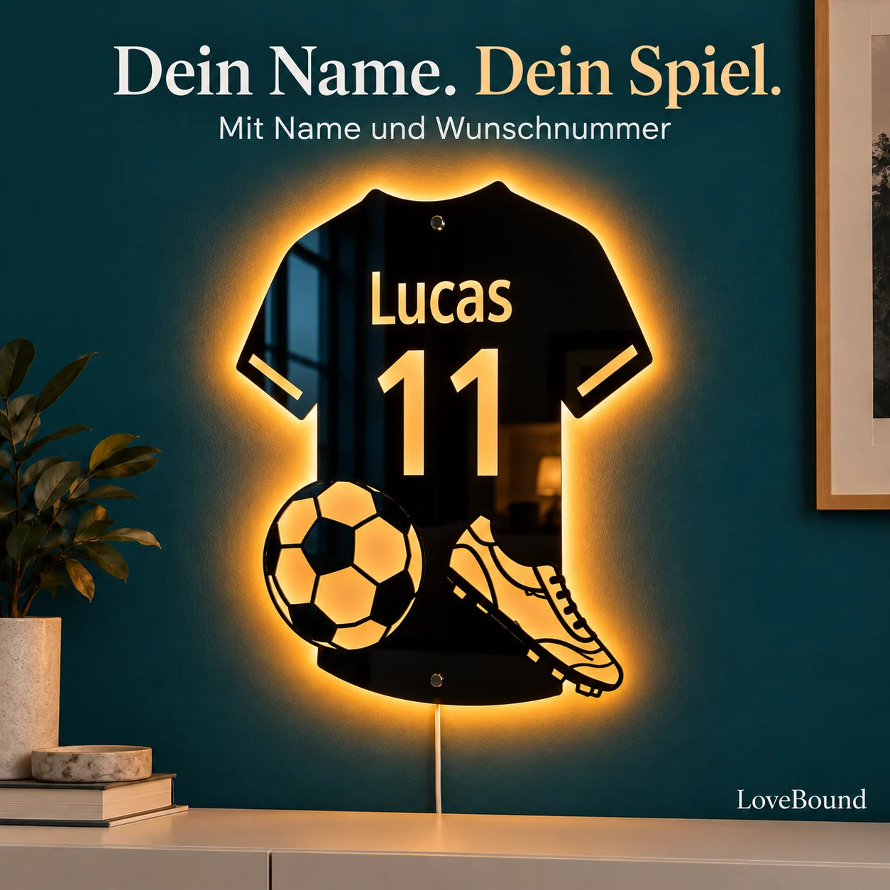 LED-Spiegel im Fußballtrikot-Design – LoveBound Galerieansicht 1